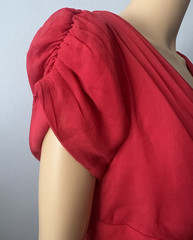Suzi Chin Maggy Boutique Red Silk Chiffon V-Neck Ruched Cocktail Dress Size 14