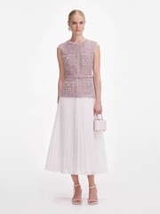 Self Portrait Tweed Two fake sleeveless patchwork pleated dresses