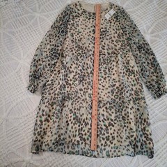 LOFT Medium Tiered Flounce Leopard Print Sheer Chiffon Long Sleeve Dress NWT