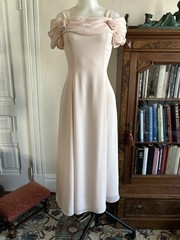 Vintage Soft Pink Layered Chiffon Off Shoulder Formal Scott McClintock 80s 90s S