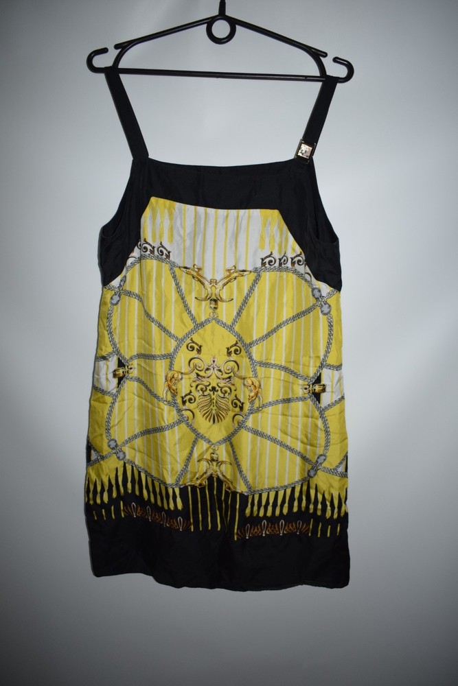 Versace Collection Medusa Hardware 100% Silk Chain Print Dress Gold Size 44 / M