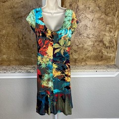Peruvian Connection Dress Medium Multicolor Tropical Floral Stretch