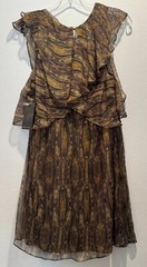 Ella Moss Size Medium Flutter Sleeve Gold Brown Metallic Dress Silk Blend Boho