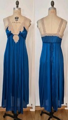 70s 80s 90s Vintage Slip Dress Sexy Y2k Style Blue Dress Lace Trim fits XS – S