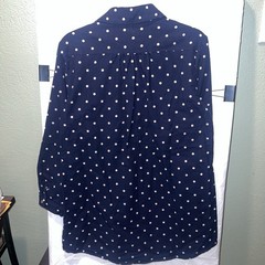 Navy White Polka Dot Shirt Dress L/S Collared Pockets Novelty Patriotic Buttons