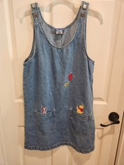 Vintage Womens Winnie the Pooh & Piglet Medium Denim Jumper Knee Length
