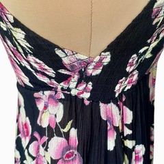 Free People Garden Party Tiered Maxi Dress Black Pink Floral SMALL Resort Summer