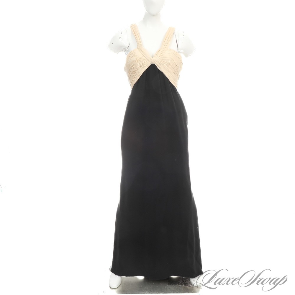 NWT Oscar De La Renta Made in USA Fall &rsquo;07 Creme Black Silk Dress Gown 8 #14N001