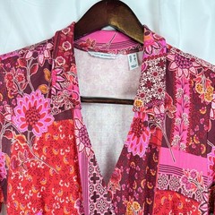 Isaac Mizrahi Live Pink Patchwork Floral Wrap Midi Dress A385438 Womens Medium