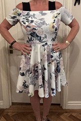 Select Size 18 Floral Print Hi Low Dipped Hem Off Shoulder Skater Dress New