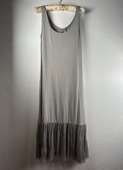 Gershon Bram Womens Scoop Neck Tulle Hem Midi Tank Dress Large Gray Stretch New