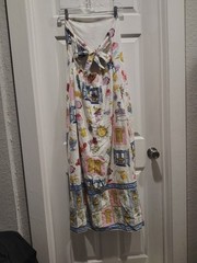 Jopna Linen Cotton Blend Sea Theme Strapless Maxi Dress Size M