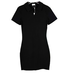 NWT Vila Vipola Short Sleeve Rib Short Dress Ribbed Polo Black Size XS NEW