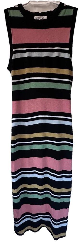 BCBG Generation Striped Bodycon Midi Dress Small Sleeveless Stretch Knit