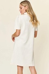 Double Take White Texture Collared Neck Short Sleeve Mini Dress