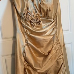 Jessica McClintock Gold Strapless Mini Dress Size 8 Vintage Prom 80s 90s Formal