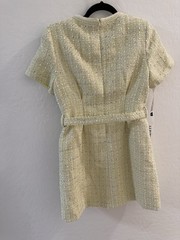 Bella Barnett NWT Pale Yellow Tweed Embellished Belted Mini Dress Size Small