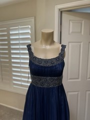 ADRIANNA PAPELL Blue Silk Heavy Scalloped Beaded Fit & Flare Tulle Skirt Dress 4