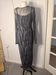 primark cares blue black abstract zebra print mesh maxi dress size s 10 12