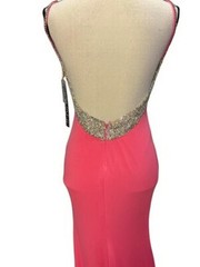 Jovani Hot Pink Open Embellished Back Plunging V-Neck Dress Size 4 $590