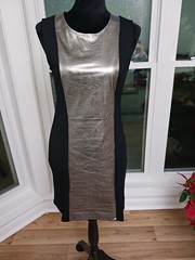 PJK patterson j. Kincaid Outer Black Fabric w/Leather Metallic Middle Dress Sz M