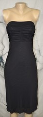 KIRIOUS Black Strapless Midi Dress Small Ruched Bust Lined Stretch Polyester Bld