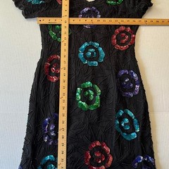 Vintage beaded sequin silk dress with flowers size 8
