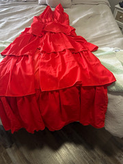 The Clothing Company Red Solid Layered Ruffle Halter Strapless Maxi Dress L