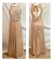 Morgan & Co Gold Prom Dress Party Gown Long Glitter Lace Bodice Tulle Bow 7/8