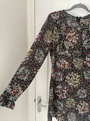 TOPSHOP Black Red Green Floral Flower Long Sleeve Ruffle A-Line Dress 12