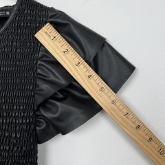 Zara Size Small Black Faux Leather Ruffle Sleeve Dress Punk Classic Rocker