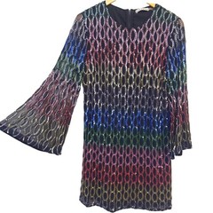 Alice + Olivia Mini Dress 10 Rainbow Sequin Beaded Bell Sleeve Shift Pride Party