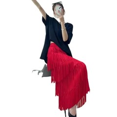 Multifunctional Slimming Tassel Cake Skirt Medium and Long Dress Elastic Waist D