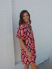 THML XL Pink Multi-Color Geometric Puff Sleeve Printed Mini Dress