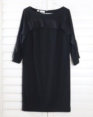 CARLISLE New York $570 Solid Black Stretch Crepe Silk Ruffle Sleeve Dress Size 8