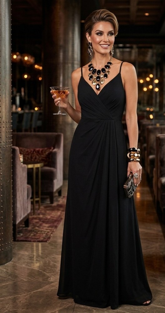 ​NWT Black Chiffon Long Bridesmaid Prom Gown Evening Dress Size 4 Ruched Pleated
