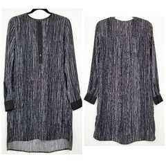Vince Silk Wavy Stripe Shirt Dress Tunic S New Oversized Striped Black