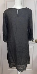 Stella Rosa 100% Linen Gray Dress Sz S 36 Bust Lace Trim 3/4 Slv 36 Length Italy