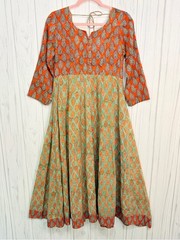 INDIAN AUGUST 3/4-Sleeve Lightweight Cotton Boho Midi Dress, Small