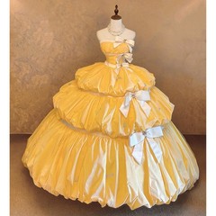 Yellow Strapless Lolita Princess Dress Coming-of-age Ceremony Dreamy Cake Skirt