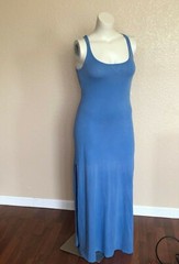 Women&rsquo;s Maxi Dress Faded Blue Tank Jersey Cut Out Back Side Slits Size S R016