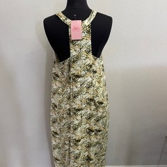 Entro Women S Green Tan Tropical Maxi Dress New Boho Sleeveless V-Neck Pocket