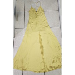 Lovers and Friends Yellow Satin Maxi Dress V-Neck Slit Open Back NWT Size S