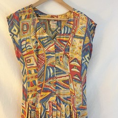 Vintage Adini Abstract Geometric Rayon Midi Dress Made India L Colorful 90s