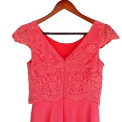 Review Dress Vintage Inspired Lace Cap Sleeve Sheer Skater Skirt Coral Sz 6