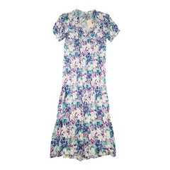 A New Day Maxi Dress Womens L Purple Teal Abstract Ikat V-Neck Short Sleeve