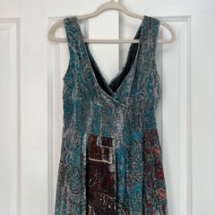 Solitaire Bohemian Patchwork Smocked Paisley Multi-Color Maxi Dress Size L