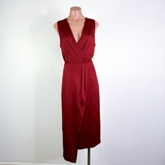 Ted Baker London Chrisey Fixed Wrap Plunge Neck Satin Silky Midi Dress Red NWT