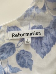 Reformation Bucatini Linen Midi Dress Floral Blue/White US6 UK10 Medium