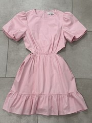 WAYF Cutout Short Sleeve Fit & Flare 97% cotton Minidress Pale Pink Size Sm